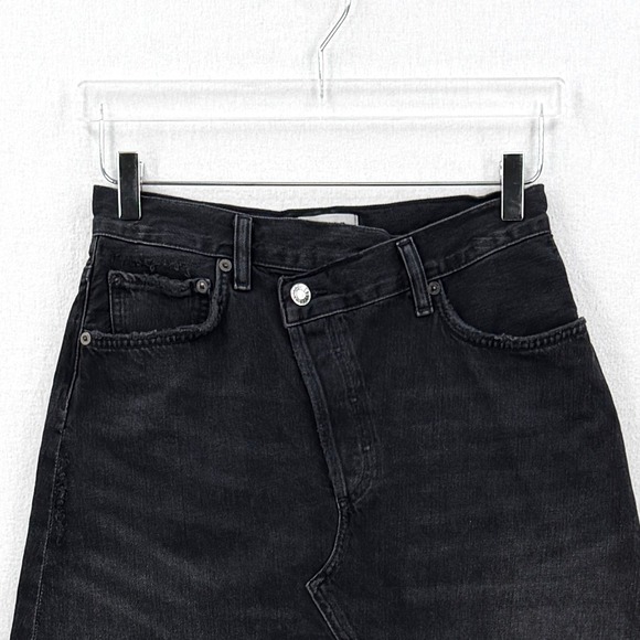 AGOLDE Criss Cross Skirt Women 26 Black Denim Mini Frayed Hem Asymmetric Waist - Picture 5 of 16